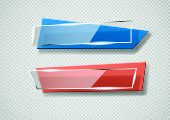Reflecting glass banner. Gloss reflection 3d panel or clear text box banner on transparent display background vector