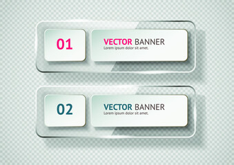 Reflecting glass banner. Gloss reflection 3d panel or clear text box banner on transparent display background vector