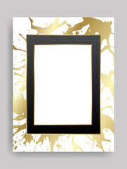 Golden paint splatter shiny glowing blank frame