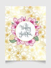 Floral wedding invitation golden elegant card template