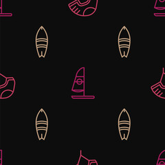 Set line Helmet, Surfboard and Windsurfing on seamless pattern. Vector