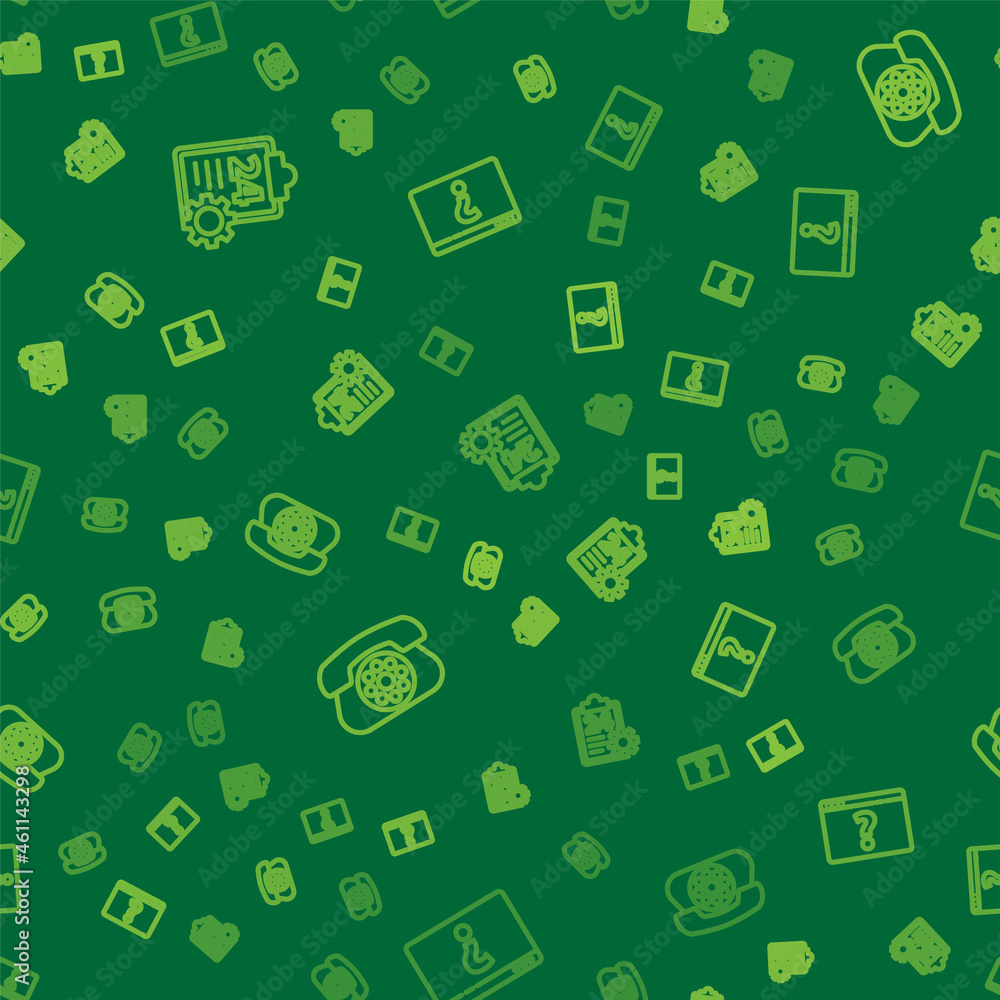 Poster set line checklist with 24 hours service, telephone and browser question mark on seamless pattern. v