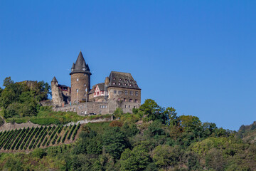 Fototapeta na wymiar Stahleck Castle landscape on the upper middle Rhine River near Bacharach, Germany. Also known as Burg Stahleck.