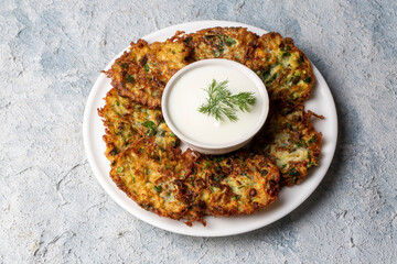 Mucver, Turkish traditional food. (Turkish cuisine) Homemade Food with Zucchini.