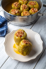 Traditional Turkish foods; Stuffed pepper (Turkish name; biber dolmasi)