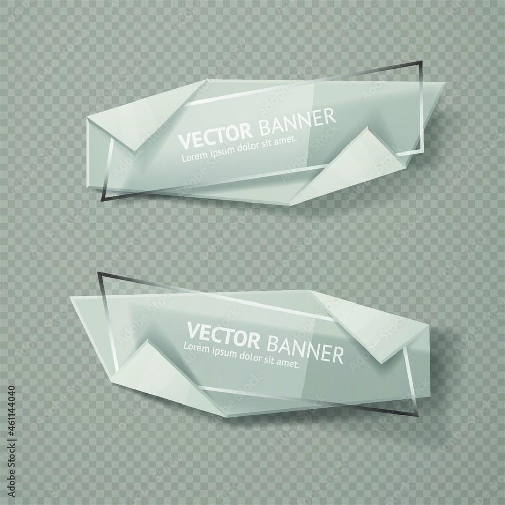 Aufkleber reflecting glass banner. gloss reflection 3d panel or clear text box banner on transparent display b