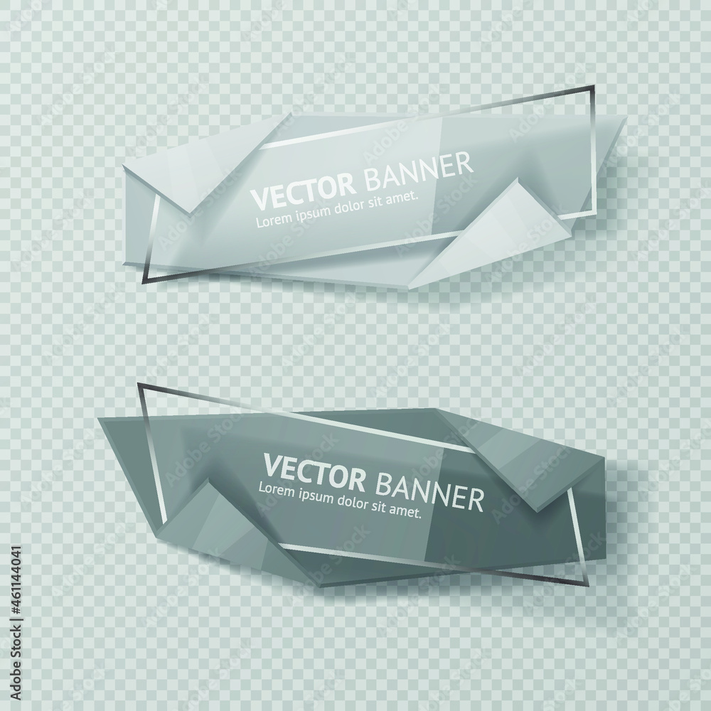 Aufkleber reflecting glass banner. gloss reflection 3d panel or clear text box banner on transparent display b