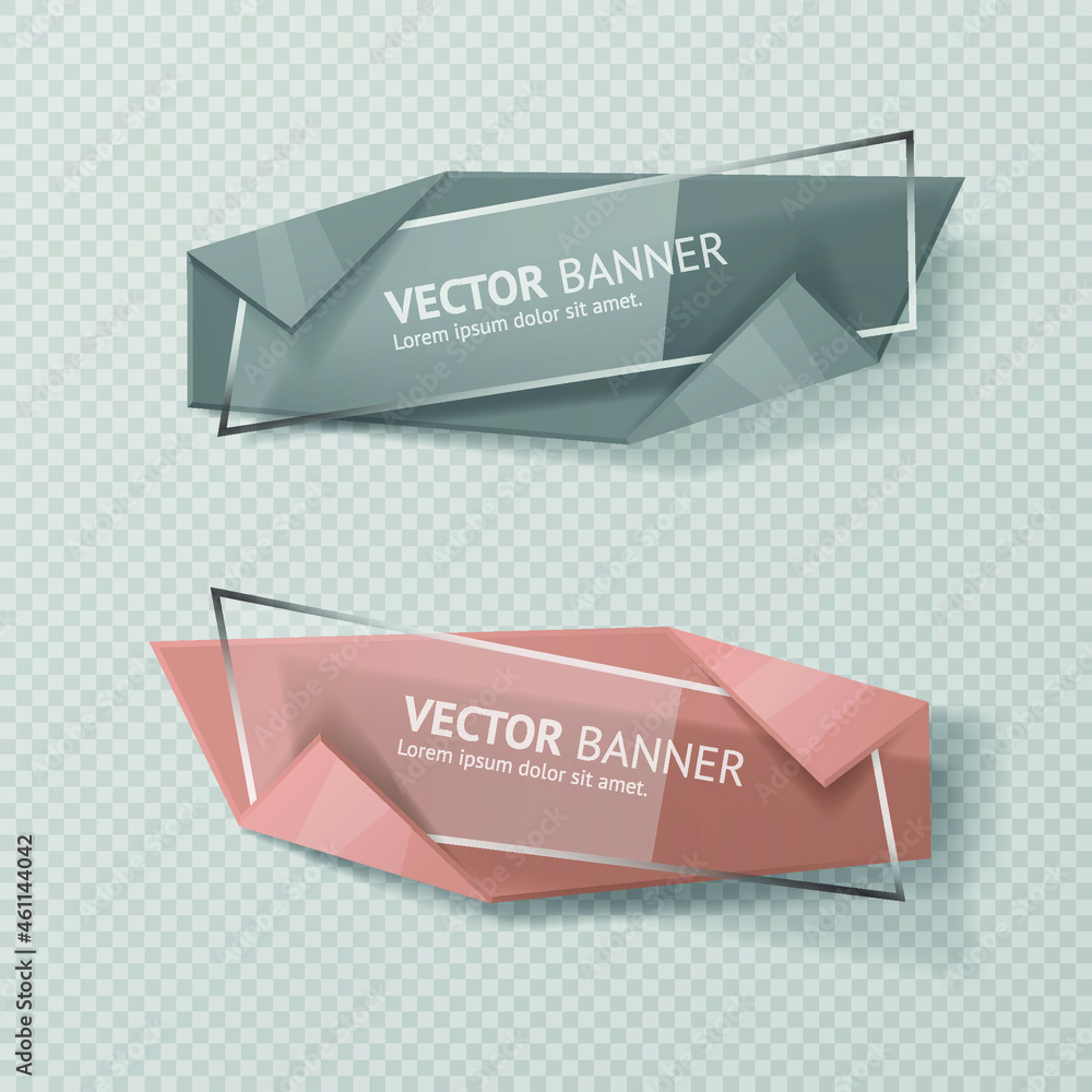 Poster reflecting glass banner. gloss reflection 3d panel or clear text box banner on transparent display b