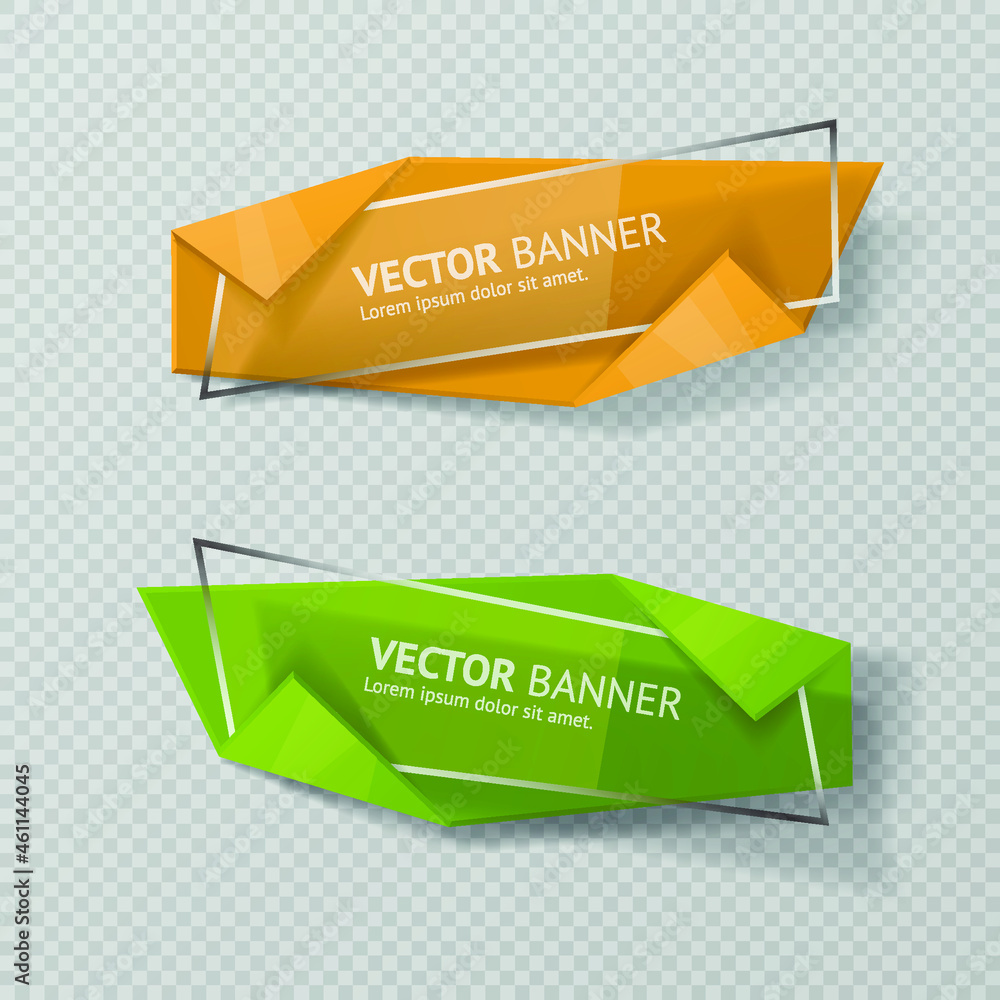 Poster reflecting glass banner. gloss reflection 3d panel or clear text box banner on transparent display b