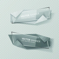 Reflecting glass banner. Gloss reflection 3d panel or clear text box banner on transparent display background vector