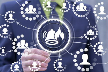 Concept of fire alarm. Safety business work. Fire alert notification and protection system.