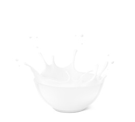 Bowl with milk splashes and drops isolated on white background. Vector illustration. Can be use for your design. EPS10.