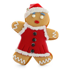 Gingerbread woman isolated on white. Delicious Christmas cookie