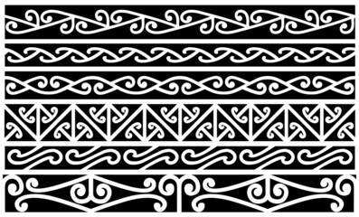 Maori decorative line ornaments, seamless pattern, New-Zealand. - obrazy, fototapety, plakaty