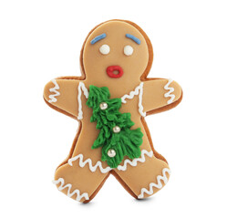 Gingerbread man isolated on white. Delicious Christmas cookie