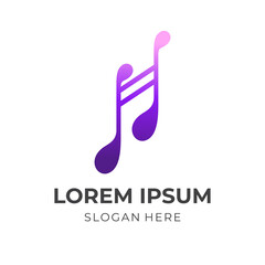 music note logo concept with flat purple color style