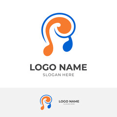 Obraz premium music note logo design with flat orange and blue color style