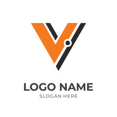 letter V logo design template concept vector with flat orange and black color style