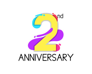 Colorful 2 year anniversary with geometric vector. 2nd birthday celebration