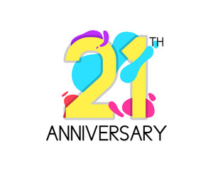 Colorful 21 year anniversary with geometric vector. 21th birthday celebration