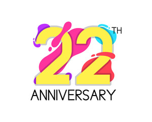 Colorful 22 year anniversary with geometric vector. 22th birthday celebration