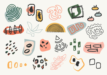 Big set of hand drawn various shapes and doodle objects. Abstract contemporary modern trendy vector illustration. All elements are isolated.
