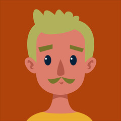 Middle aged man with green hair, gay avatar. Portrait of a cute lgbt character. Vector illustration in cartoon children s style. Isolated funny clipart.
