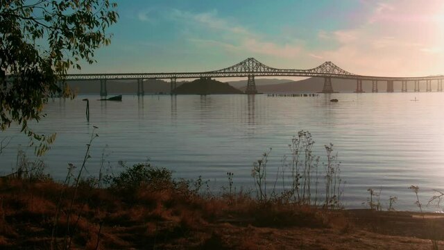 Aerial: Richmond Bridge And Point Molate Beach Park. Oakland, California, USA