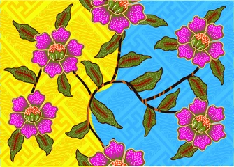 Möbelaufkleber Indonesian batik motif with a very distinctive plant pattern. Exclusive vector for design © Niyaska
