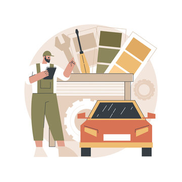 Auto Detailing Abstract Concept Vector Illustration. Repair Car Shop, Automobile Care Service, Vehicle Detailing, Full Service Detailing, Auto Spa, Paint Correction, Wax Polish Abstract Metaphor.