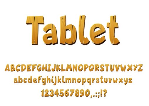 Wooden font vector type with isolated oak and pine letters, digits and symbols. Wooden alphabet font, cartoon text of plank signs and typography bold with 3d shadow effect, timber tree type