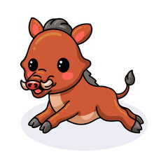 Obraz na płótnie Canvas Cute little wild boar cartoon running