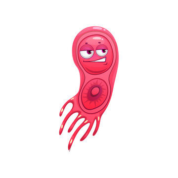 Cartoon virus cell vector icon, cute bacteria or germ character with funny face. Smiling pathogen microbe monster with big eyes, pink infusoria slipper isolated sign