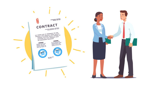 Business people shaking hands over contract