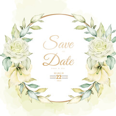 wedding invitation card with floral leaves watercolor