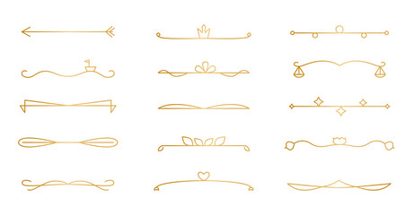 Fototapeta premium Dividers chapter, decorations and delimiters set. Frame elements with swirls, text separators, other shapes. For wedding invite, document, certificate, menu, line and wave isolated on white background