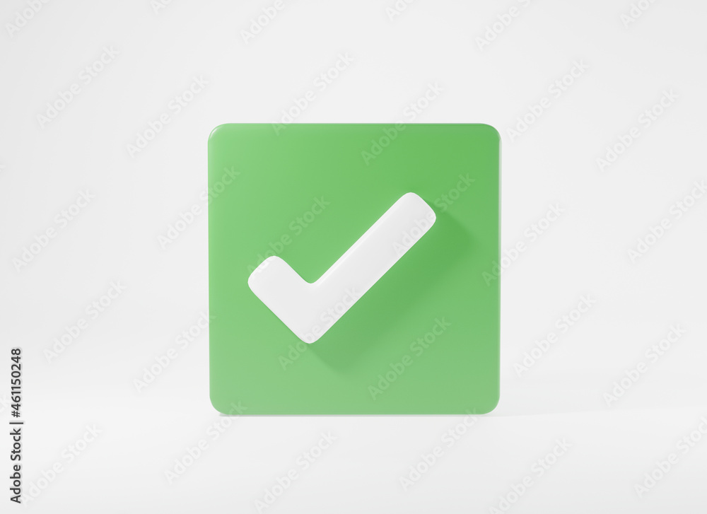 Poster green tick check mark symbols icon element. yes shape button for correct sign in square approved, si