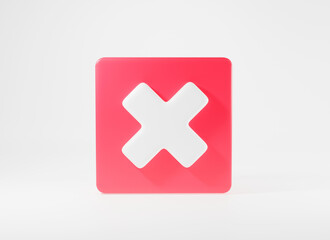 Obraz premium Red cross mark symbols icon element. Symbol No or X shape button for correct sign in square not approved, Simple mark graphic design on white background, stop symbol, 3D rendering illustration