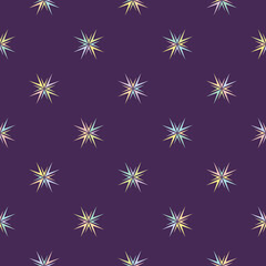 Seamless floral geometric pattern. Colorful vector ornament with stars. Modern minimal texture. Funky background used for design print, wallpaper, business cards, clothes, textile, covers, wrapping