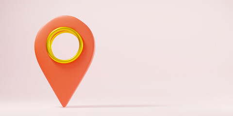 Map pinpoint symbol place location design style modern icon on pink background, red pin pointer GPS symbol, navigation marker sign design style modern, 3D rendering illustration