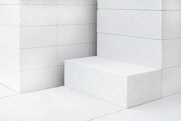 Aerated lightweight gypsum building concrete blocks prepared for building wall modular building house. New Architecture concept - obrazy, fototapety, plakaty