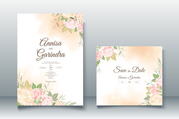 Elegant wedding invitation cards template with pink and blush roses design Premium Vector	