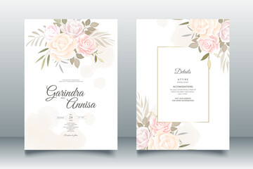 Elegant wedding invitation cards template with pink and blush roses design Premium Vector 