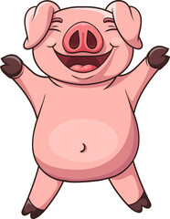 Cartoon cute pig raising hands