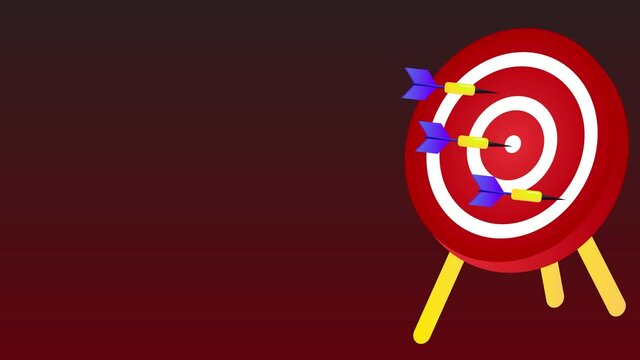 Throwing 3 arrows at a target - first one hits bullseye colorful animation motion graphics