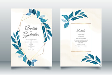 Elegant wedding invitation card with beautiful floral and leaves template Premium Vecto
