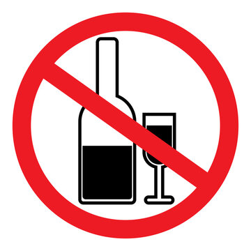 No alcohol sign. Warning icon. Health care background. Isolated silhouette object. Vector illustration. Stock image. 