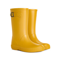Modern yellow rubber boots isolated on white