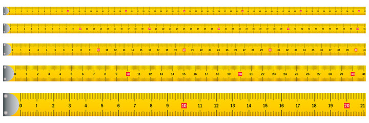 Measuring tape set. Roulette icon. Meter isolated. Repair concept. Vector illustration. Stock image.