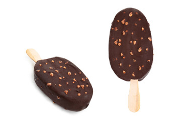 Delicious glazed ice cream on white background, collage